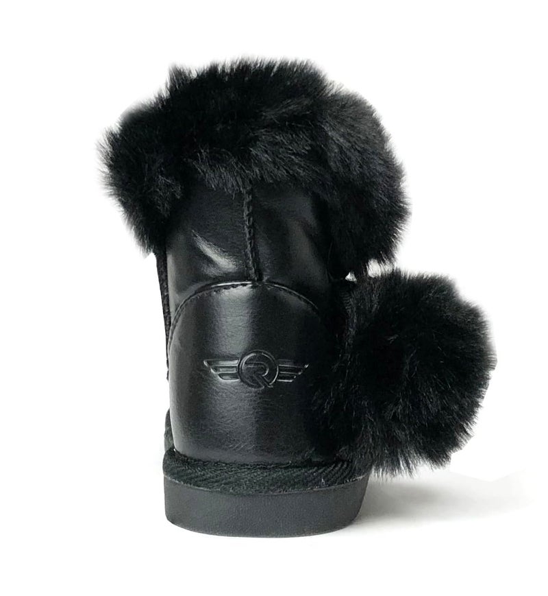 REDVOLUTION Kids Boots Toddler Girls Cute PomPom PU Boote (460 Black, numeric_9) - Image 5